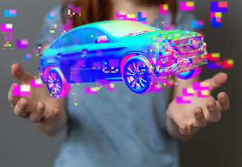 digital car technology smart in virtuel room.