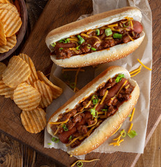 Chili Dog With Cheese and Onions