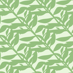 Tender soft seamless pattern with foliage elements. Green botanic ornament on light background.