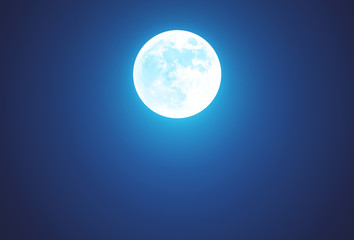 Night with Full Moon - Beautiful background wallpaper with landscape in dark blue color. Sky panorama with copy space.