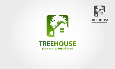 Thee House Vector Logo Template. The main symbol of the logo is a tree and house. This logo symbolizes a neighborhood, growth, concern to development, nature, ecological and environment.