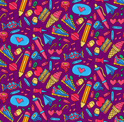 School time romance teenager time colorful seamless vector pattern