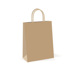 Paper, blank, brown package on a white isolated background.Eco package made of paper and cardboard with cord handles.