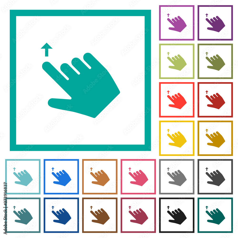 Aufkleber right handed move up gesture flat color icons with quadrant frames