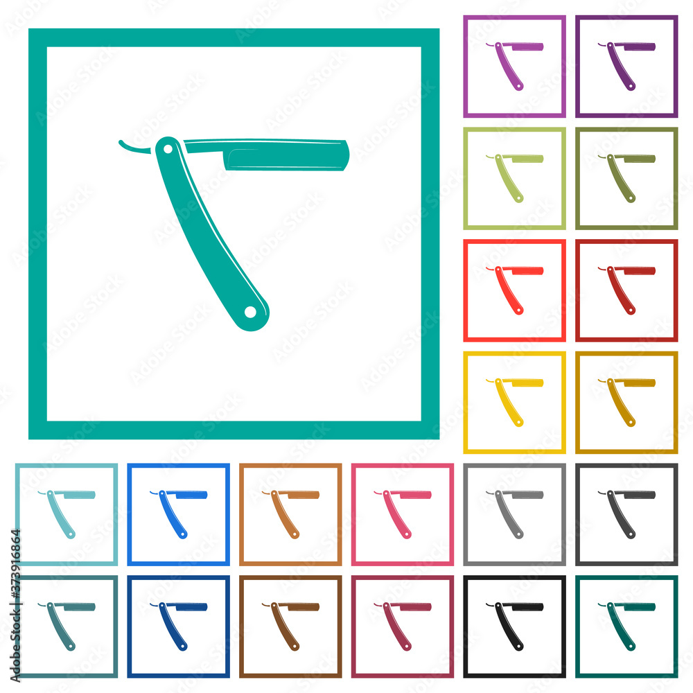 Poster straight razor flat color icons with quadrant frames