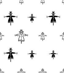 Scarecrow Icon Seamless Pattern, Mannequin, Decoy Shape Of A Human To Scare Birds From Fields