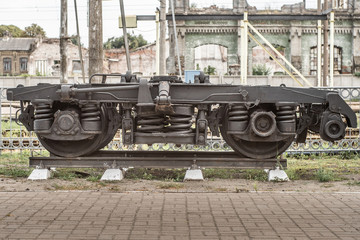 Training railway wheel pair on a section of rails.