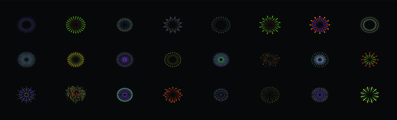 fireworks with various model. isolated vector illustration on black background