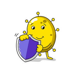 Protection cartoon of Covid-19. Funny vector design of Coronavirus character