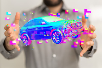 digital car technology smart in virtuel room.