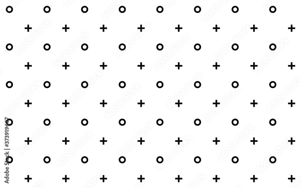 Wall mural pluses & circles diagonally distributed simple minimalist decorative geometrical vector pattern