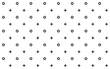 Pluses & circles diagonally distributed simple minimalist decorative geometrical vector pattern