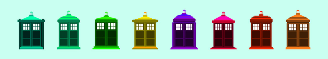 set of British police box or public call cartoon icon design template with various models. vector illustration