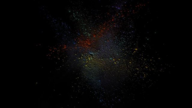 Colorful Rainbow Paint Powder Explosion, Hit isolated on Dark Black Background. Colour Rush, Motion Graphic 4k UHD Overlay