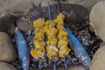 
kebabs are fried in nature