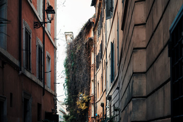 Fototapeta na wymiar Traditional street view of old buildings. Is a city and special common in Italy. With 2.9 million residents. Rome, ITALY