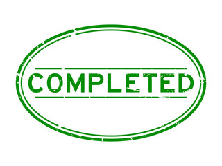 Grunge green completed word oval rubber seal stamp on white background