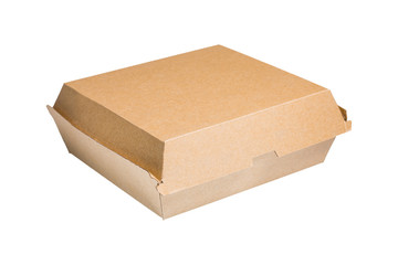 Contenitore per cibi da asporto in cartoncino su sfondo bianco