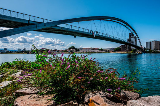 The border between France and Germany, a bridge over the river Rhine from the German town of L&ouml;rrach