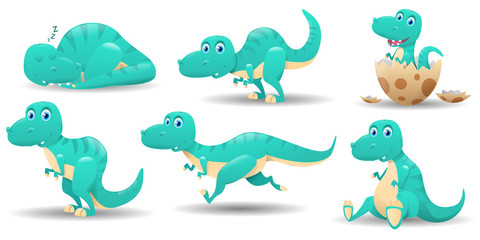 Set of cute dinosaurs characters