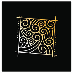 Zentangle Pattern black,  gold and white vector icon in outlines