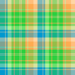 Seamless pattern in orange, blue and green colors for plaid, fabric, textile, clothes, tablecloth and other things. Vector image.
