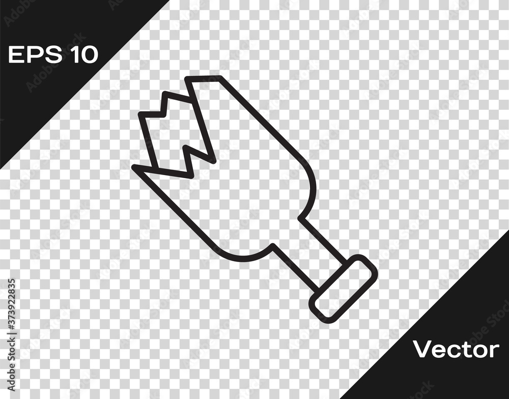 Poster black line broken bottle as weapon icon isolated on transparent background. vector.