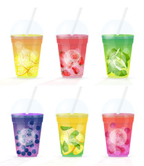 Glasses of fresh fruit juices from fruit