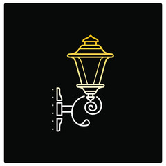 lamppost and light street for black design vector icon in outline
