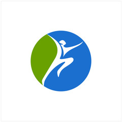 Abstract round symbol with happy human silhouette. Sport, fitness, medical or health care center logo design concept.