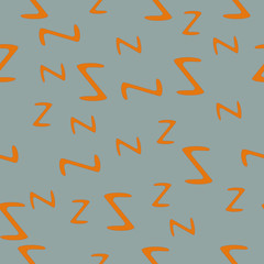 Orange seamless pattern with the letter z at the gray backdrop. Background in minimalist style. Hand drawn for fabric, wallpaper, bed linen. Vector illustration.