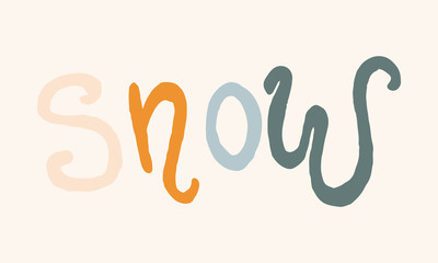 Snow doodle illusatration. Hand drawn typography isolated on white background. Winter season, Christmas celebration