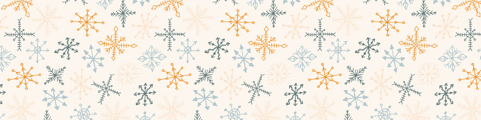 Snowflake simple doodle illusatration. Hand drawn snow banner on white background. Winter season, Christmas celebration