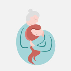 Motherhood care concept. Vector illustration of mom supporting her daughter.