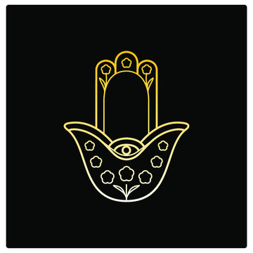 Evil Eye Charm black design, Hamsa Hand vector icon in outline 