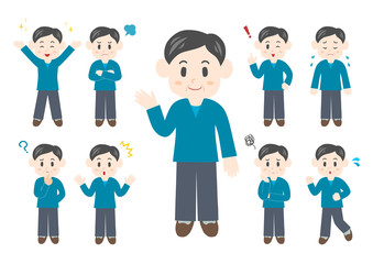 Obraz premium 中年男性のポーズと表情のイラスト: 全身セット