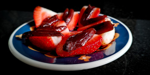 Dates with strawberries, a delicious and healthy dessert.