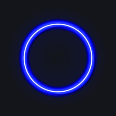 Vector neon circle with shadow, glowing illustration, bright blue color, ring isolated on black background.

