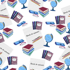 Back to school. Seamless background with school supplies.