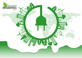 Ecology connection electrical plug concept background . Vector infographic illustration