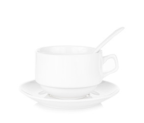 empty white cup isolated on white background