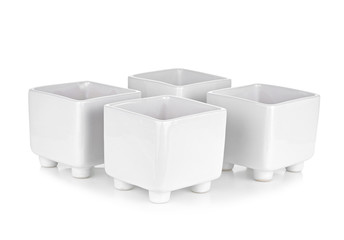 White ceramic pots used to plant plants isolated on white background.