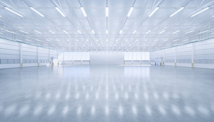 Hangar or industrial building inside. Safety and protection with automatic sliding door. Modern...