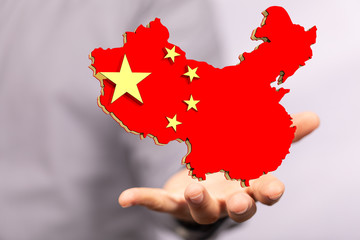 China map country silhouette in national flag 3d
