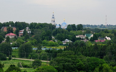 Obraz premium View from the Orthodox monastery on a cloudy summer morning. Moscow region. Russia.