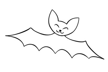 Cute bat drawn in cartoon doodle style. Vector outline illustration isolated on white background. For coloring book page, halloween design, greeting card, motor development