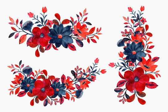 Seamless pattern with red flowers and leaves on white background  watercolor floral pattern rose in pastel color for wallpaper card or  fabric textile design Splash paint Stock Illustration  Adobe Stock