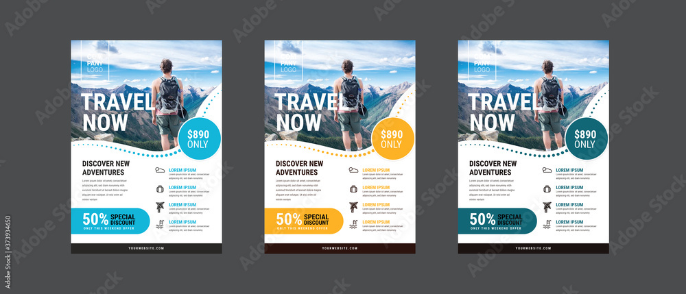 Wall mural travel poster or flyer pamphlet brochure design layout space for photo background. yellow travel fly