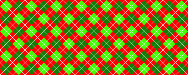 Green, red Scottish Argyle style. Diamond pattern. Retro argyle pattern Checkered texture from rhombus, squares Flat tartan checker print. Vector gingham and bluffalo check line. Christmas, xmass.