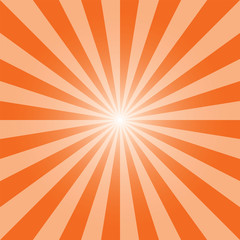 Sunburst background. Orange rays pop art background. Dark amber orange background for various purposes.